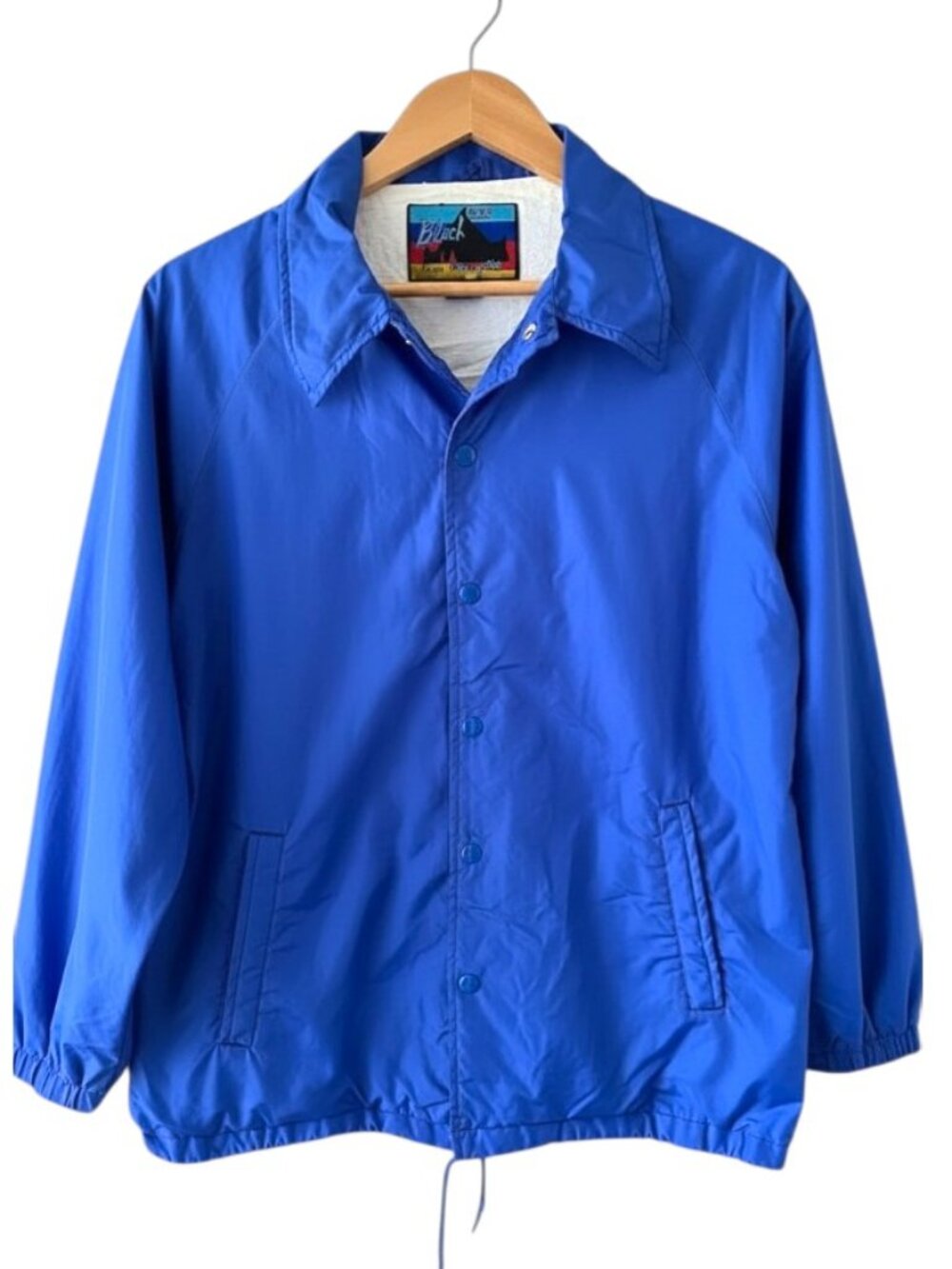 Vintage 90s Black Mountain Coach Jacket Blue Nylon Snap Front Mens Small
